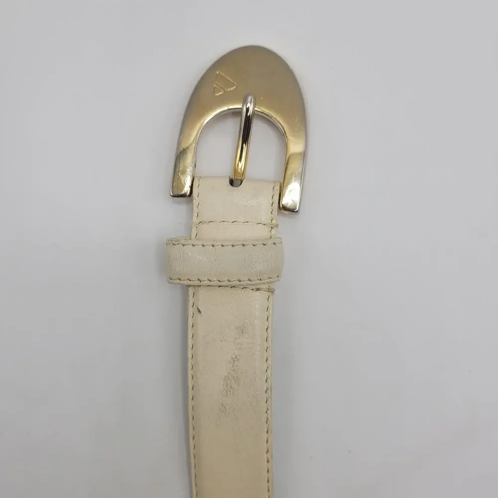Vintage Liz Claiborne‎ Belt Large Cream Leather Gold Buckle Dress Classic 90s